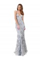 Online Argento Stile sirena Alto Collo Crespo Elastico Paillettes Tulle Lunga Formali Abiti da damigella donore / Abiti da sera / Abiti da ballo