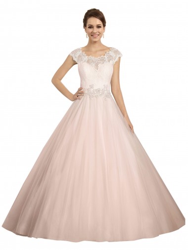 Online Avorio Abito da ballo Barca Illusione Pizzo Abiti da sposa