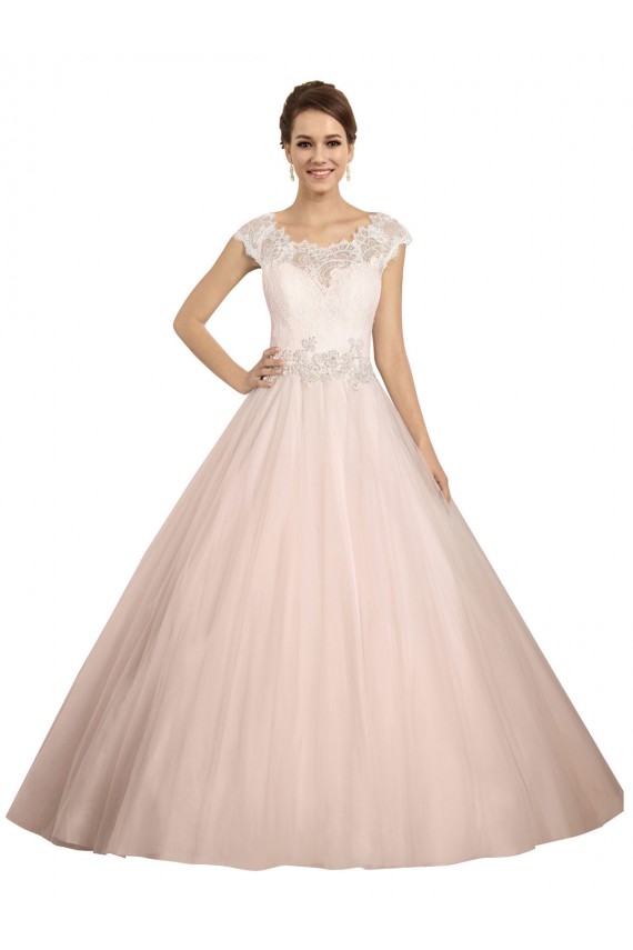 Online Avorio Abito da ballo Barca Illusione Pizzo Abiti da sposa