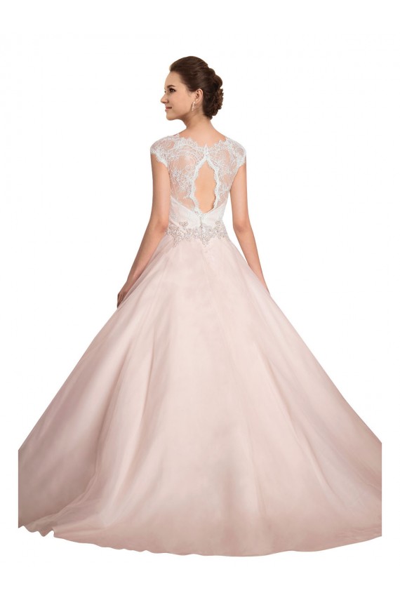 Online Avorio Abito da ballo Barca Illusione Pizzo Abiti da sposa