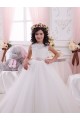 Online Avorio Abito da ballo Barca Tulle Pizzo Lunga Abiti da ragazza di fiori