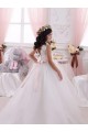Online Avorio Abito da ballo Barca Tulle Pizzo Lunga Abiti da ragazza di fiori