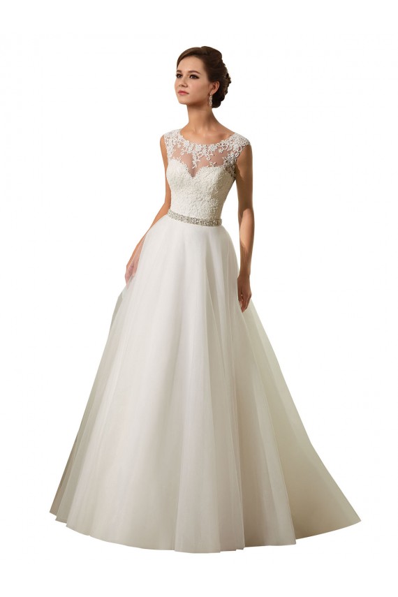 Online Avorio Abito da ballo Illusione Tulle Pizzo Abiti da sposa