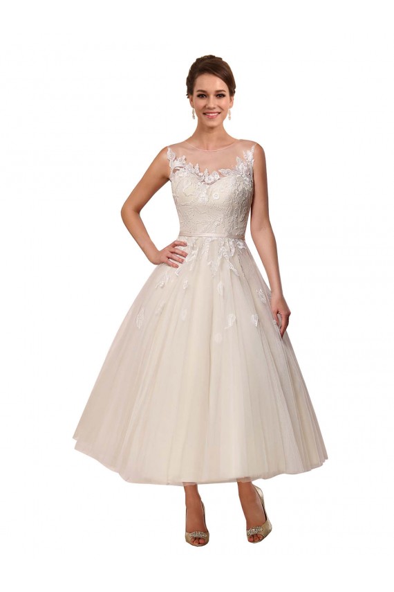 Online Avorio Abito da ballo Illusione Tulle Pizzo Abiti da sposa