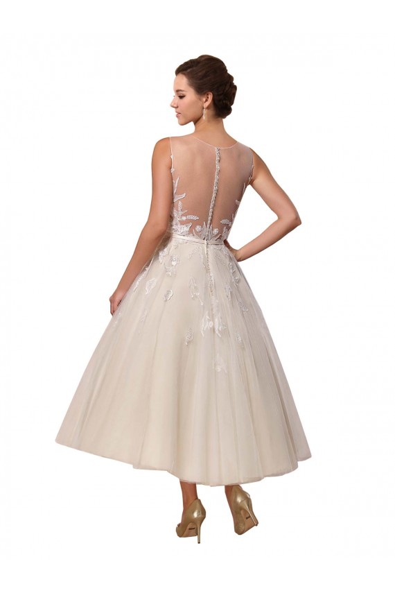 Online Avorio Abito da ballo Illusione Tulle Pizzo Abiti da sposa