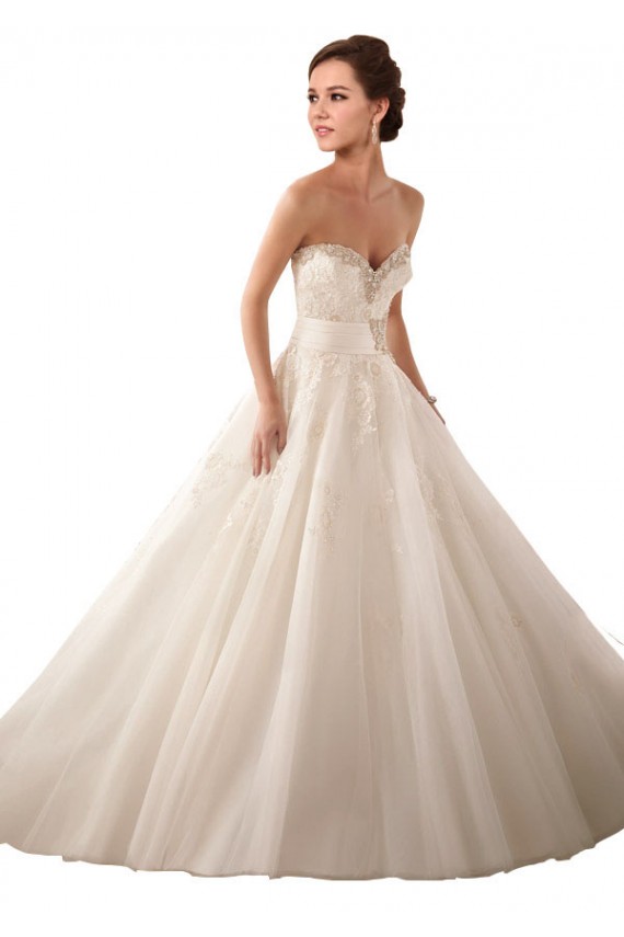Online Avorio Abito da ballo Innamorato Raso Tulle Pizzo Abiti da sposa