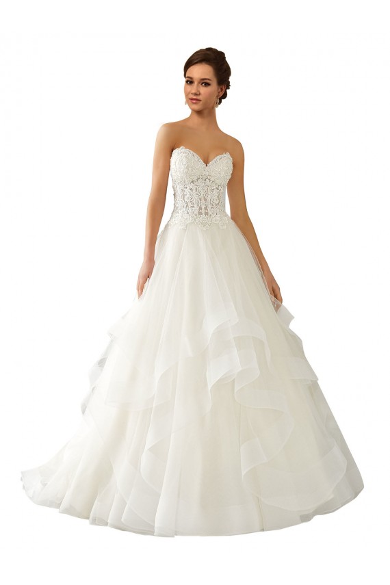Online Avorio Abito da ballo Innamorato Raso Tulle Pizzo Abiti da sposa
