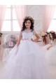 Online Avorio Abito da ballo Innamorato Tulle Pizzo Lunga Abiti da ragazza di fiori
