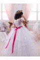 Online Avorio Abito da ballo Innamorato Tulle Pizzo Lunga Abiti da ragazza di fiori