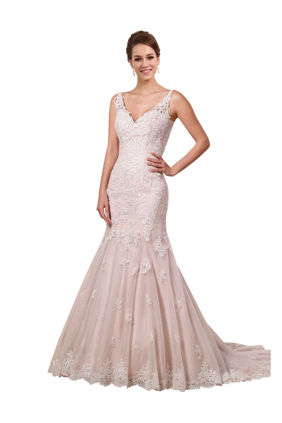 Online Avorio & Blush Stile sirena Scollatura a V Tulle Pizzo Abiti da sposa