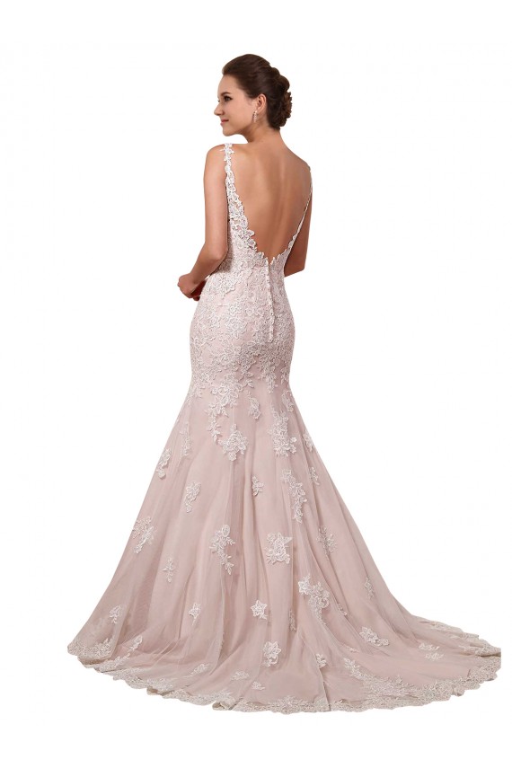 Online Avorio & Blush Stile sirena Scollatura a V Tulle Pizzo Abiti da sposa