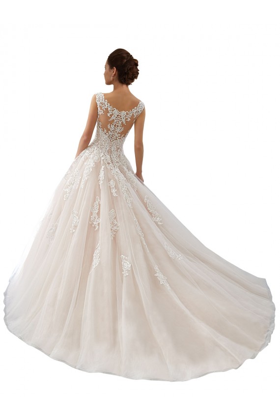 Online Avorio & Champagne Abito da ballo Barca Tulle Pizzo Abiti da sposa