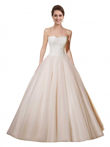 Online Avorio & Champagne Abito da ballo Innamorato Tulle Pizzo Abiti da sposa