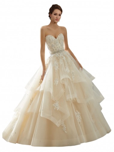 Online Avorio & Champagne Abito da ballo Innamorato Tulle Pizzo Abiti da sposa