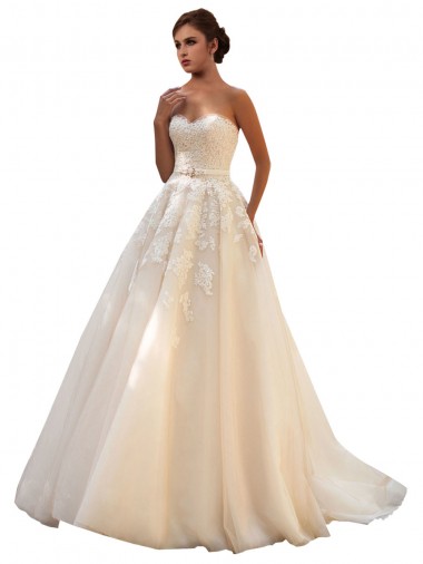 Online Avorio & Champagne Abito da ballo Innamorato Tulle Pizzo Abiti da sposa