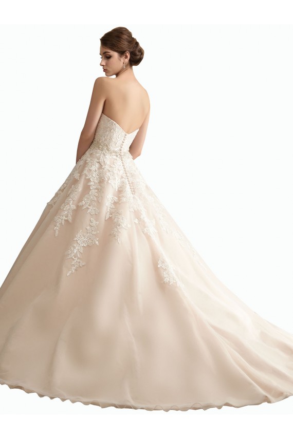 Online Avorio & Champagne Abito da ballo Scollatura a V Cattedrale di treno Tulle Pizzo Abiti da sposa