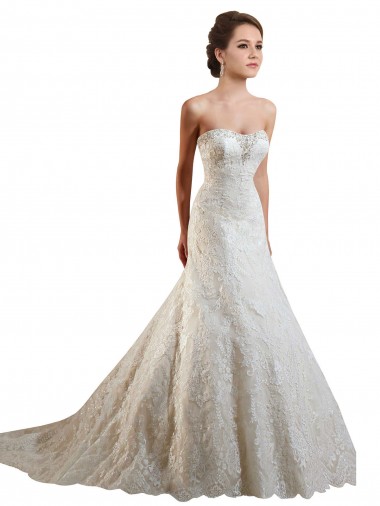 Online Avorio & Champagne Linea A Innamorato Pizzo Abiti da sposa
