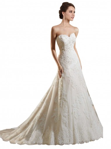 Online Avorio & Champagne Linea A Innamorato Tulle Pizzo Abiti da sposa