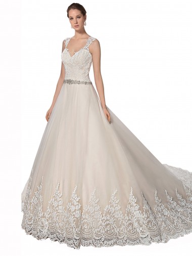 Online Avorio & Champagne Linea A Innamorato Tulle Pizzo Abiti da sposa