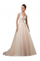 Online Avorio & Champagne Linea A Scollatura a V Tulle Pizzo Abiti da sposa