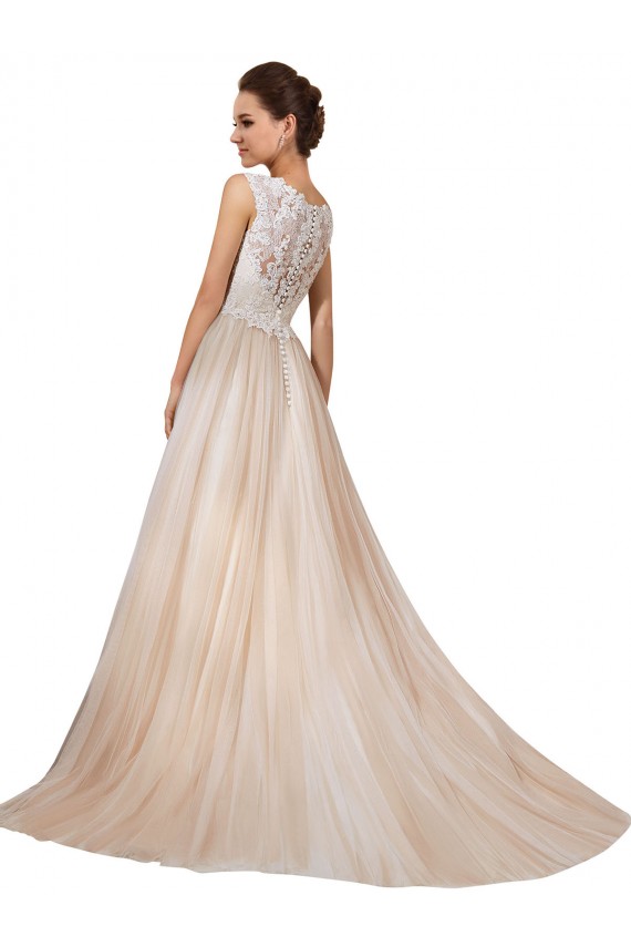Online Avorio & Champagne Linea A Scollatura a V Tulle Pizzo Abiti da sposa