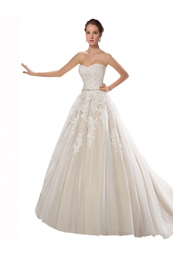 Online Avorio & Champagne Linea A Senza spalline Tulle Pizzo Abiti da sposa