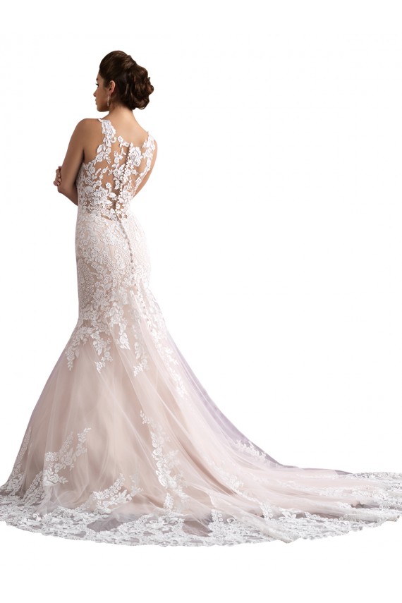 Online Avorio & Champagne Stile sirena Illusione Cattedrale di treno Tulle Pizzo Abiti da sposa