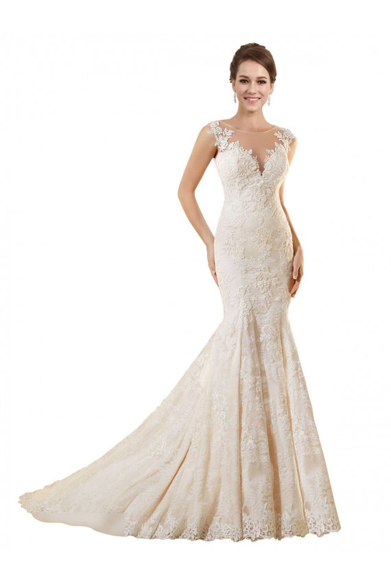 Online Avorio & Champagne Stile sirena Illusione Pizzo Abiti da sposa