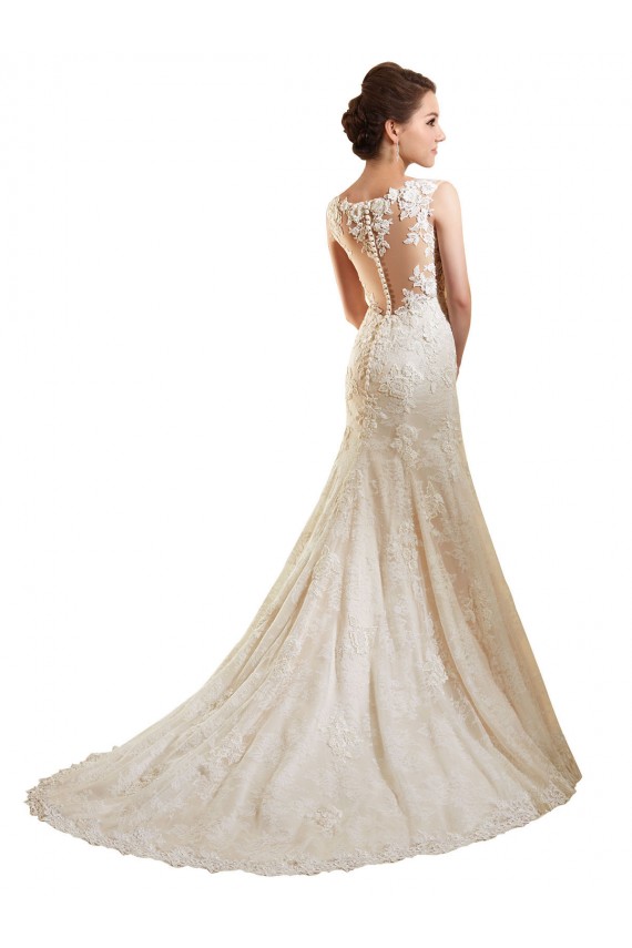 Online Avorio & Champagne Stile sirena Illusione Pizzo Abiti da sposa