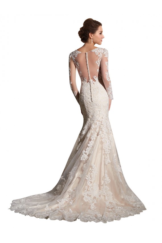 Online Avorio & Champagne Stile sirena Illusione Tulle Pizzo Abiti da sposa