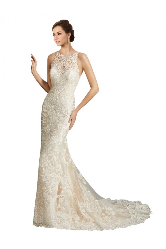Online Avorio & Champagne Stile sirena Illusione Tulle Pizzo Classico Abiti da sposa