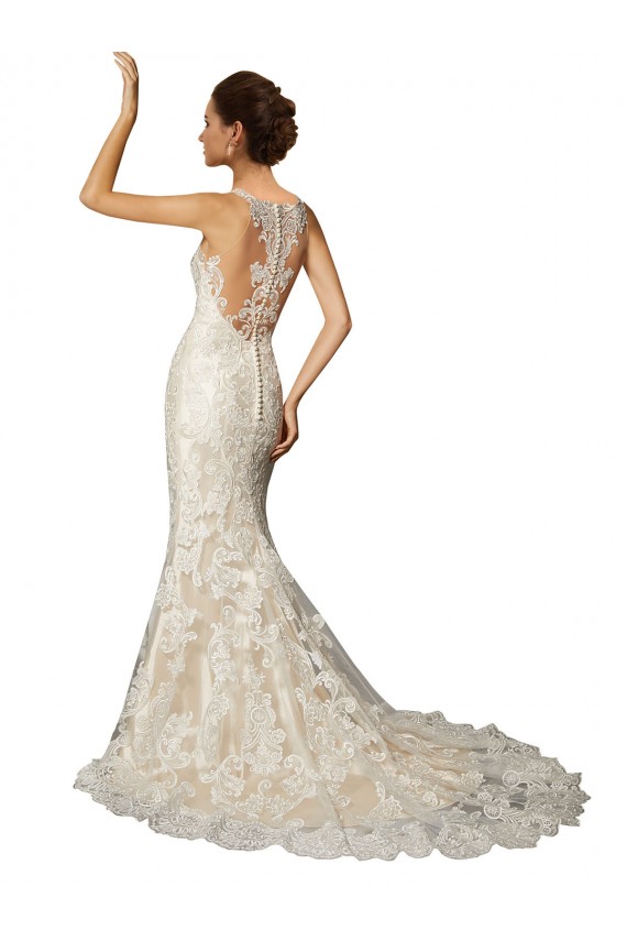 Online Avorio & Champagne Stile sirena Illusione Tulle Pizzo Classico Abiti da sposa