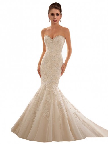Online Avorio & Champagne Stile sirena Innamorato Tulle Pizzo Abiti da sposa