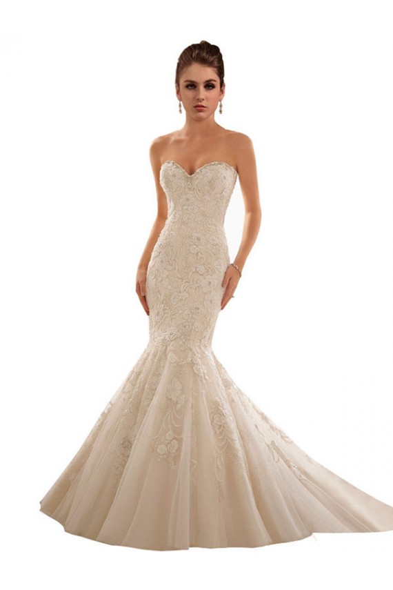 Online Avorio & Champagne Stile sirena Innamorato Tulle Pizzo Abiti da sposa