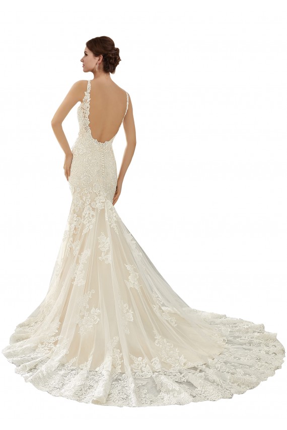 Online Avorio & Champagne Stile sirena Scollatura a V Pizzo Abiti da sposa