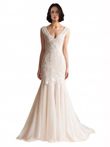 Online Avorio & Champagne Stile sirena Scollatura a V Sweep treno Tulle Abiti da sposa