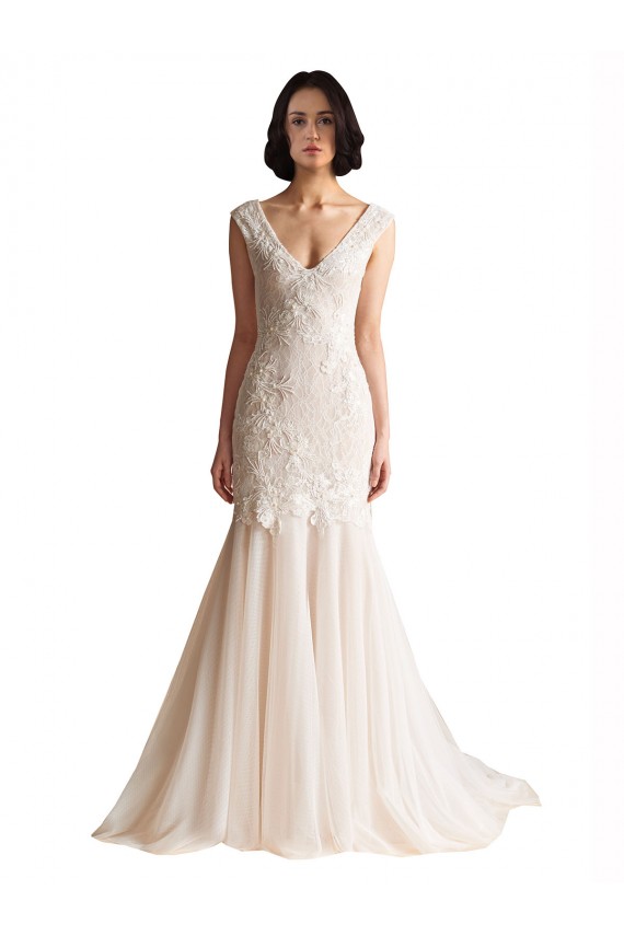 Online Avorio & Champagne Stile sirena Scollatura a V Sweep treno Tulle Abiti da sposa