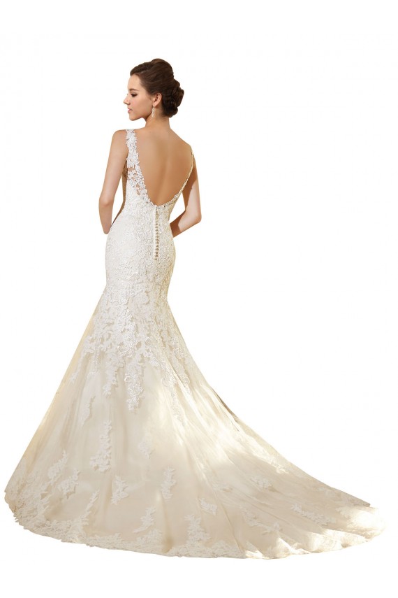 Online Avorio & Champagne Stile sirena Scollatura a V Tulle Pizzo Abiti da sposa