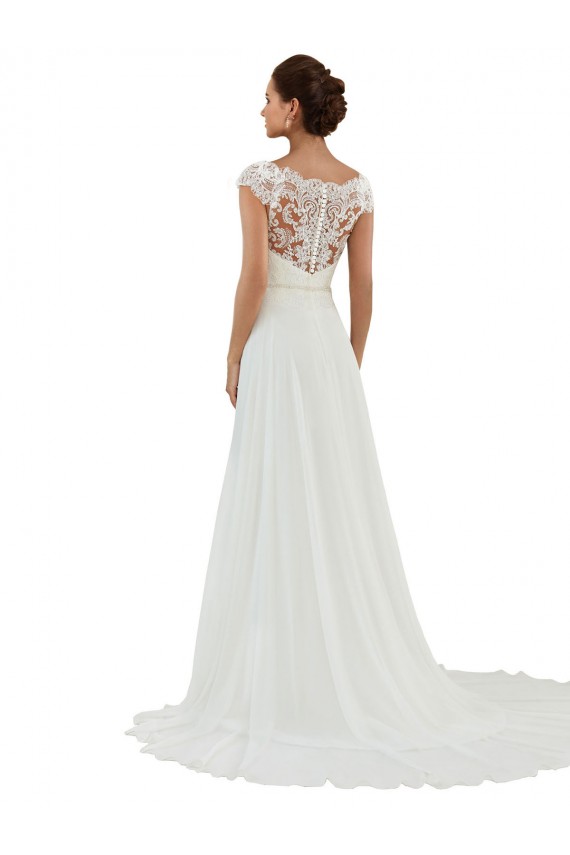 Online Avorio Linea A Barca Chiffona Classico Abiti da sposa