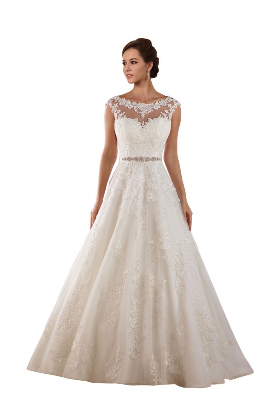 Online Avorio Linea A Illusione Tulle Pizzo Classico Abiti da sposa