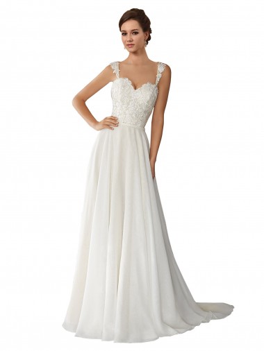 Online Avorio Linea A Innamorato Chiffona Pizzo Abiti da sposa