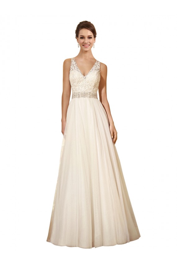 Online Avorio Linea A Scollatura a V Tulle Abiti da sposa