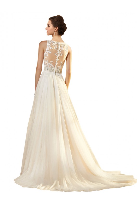 Online Avorio Linea A Scollatura a V Tulle Abiti da sposa