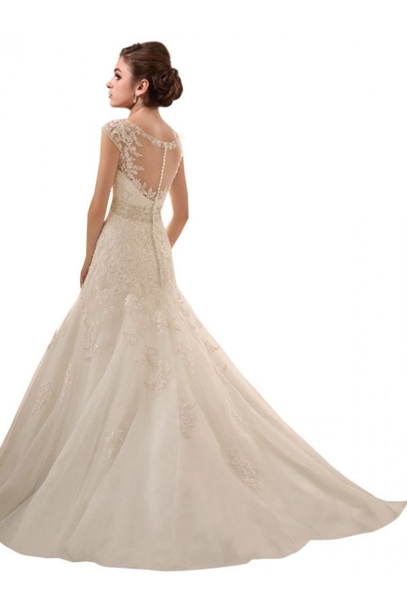 Online Avorio Linea A Scollatura a V Tulle Pizzo Abiti da sposa