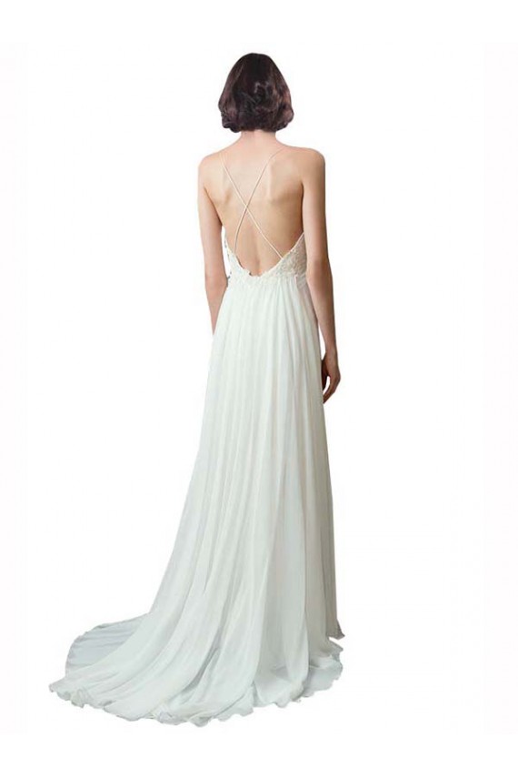 Online Avorio Linea A Sottili Scollatura a V Chiffona Pizzo Spiaggia Abiti da sposa