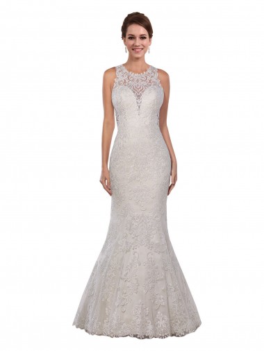 Online Avorio Stile sirena Alto Collo Pizzo Abiti da sposa