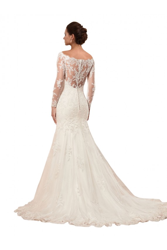 Online Avorio Stile sirena Barca Pizzo Abiti da sposa