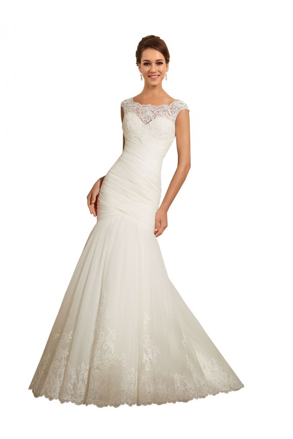 Online Avorio Stile sirena Barca Tulle Pizzo Abiti da sposa