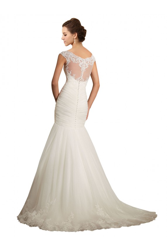 Online Avorio Stile sirena Barca Tulle Pizzo Abiti da sposa