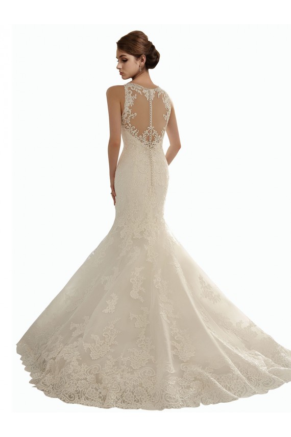 Online Avorio Stile sirena Illusione Pizzo Abiti da sposa